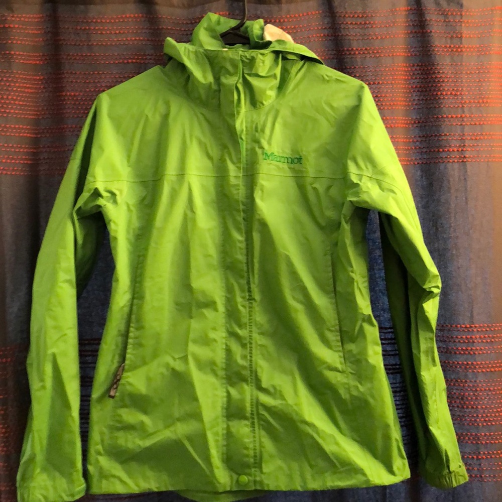 Marmot Lime Green Hooded Rain Jacket